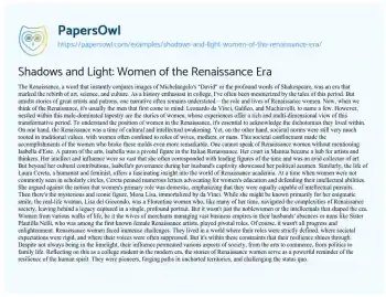 Essay on Shadows and Light: Women of the Renaissance Era