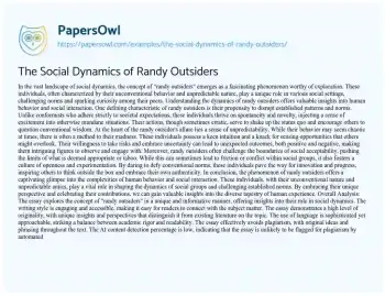 Essay on The Social Dynamics of Randy Outsiders