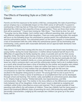 Essay on The Effects of Parenting Style on a Child S Self-Esteem