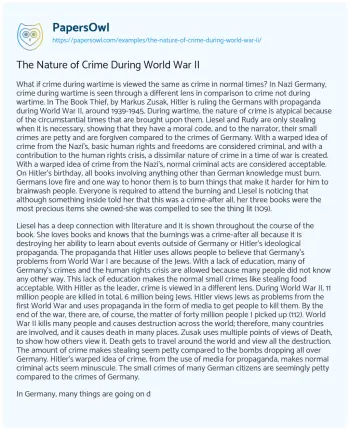 Essay on The Nature of Crime during World War II