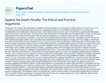 Essay on Against the Death Penalty: the Ethical and Practical Arguments