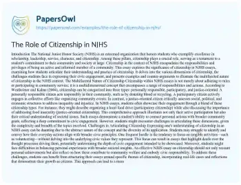 Essay on The Role of Citizenship in NJHS