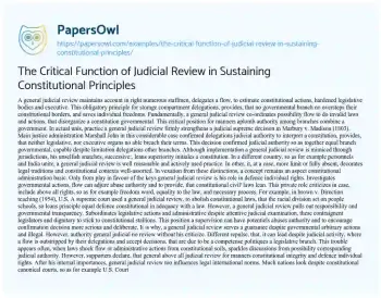 Essay on The Critical Function of Judicial Review in Sustaining Constitutional Principles