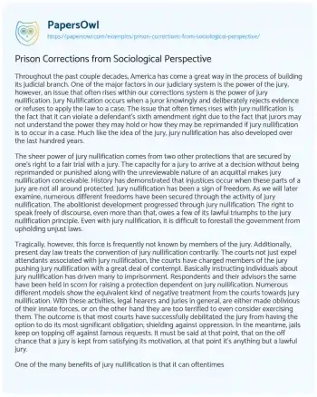 Essay on Prison Corrections from Sociological Perspective