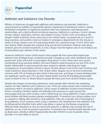 Essay on Addiction and Substance Use Disorder