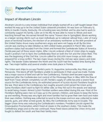 Essay on Impact of Abraham Lincoln