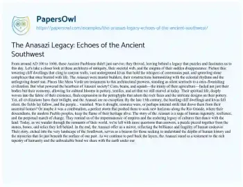 Essay on The Anasazi Legacy: Echoes of the Ancient Southwest