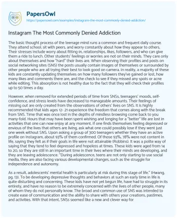 Essay on Instagram the most Commonly Denied Addiction