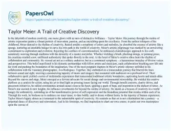 Essay on Taylor Meier: a Trail of Creative Discovery