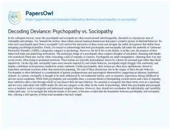 Essay on Decoding Deviance: Psychopathy Vs. Sociopathy