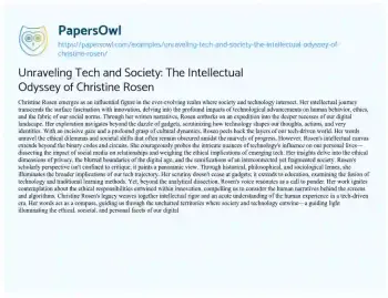 Essay on Unraveling Tech and Society: the Intellectual Odyssey of Christine Rosen