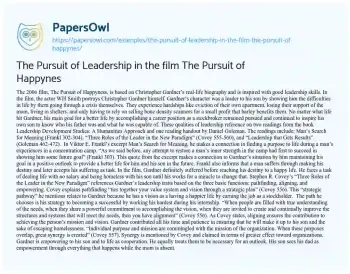 Essay on The Pursuit of Leadership in the Film the Pursuit of Happynes