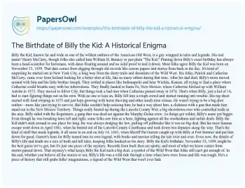 Essay on The Birthdate of Billy the Kid: a Historical Enigma