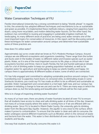 Essay on Water Conservation Techniques of FIU