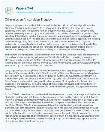 Essay on Othello as an Aristotelean Tragedy