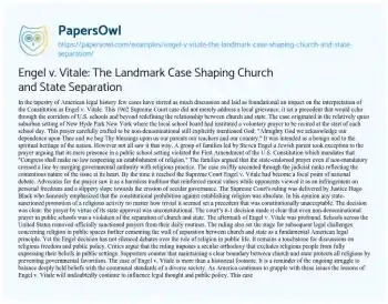 Essay on Engel V. Vitale: the Landmark Case Shaping Church and State Separation