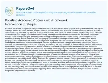 Essay on Boosting Academic Progress with Homework Intervention Strategies