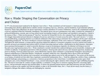 Essay on Roe V. Wade: Shaping the Conversation on Privacy and Choice