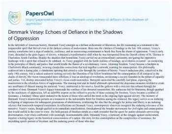 Essay on Denmark Vesey: Echoes of Defiance in the Shadows of Oppression