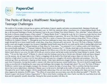 Essay on The Perks of being a Wallflower: Navigating Teenage Challenges