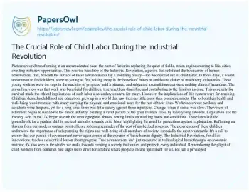 Essay on The Crucial Role of Child Labor during the Industrial Revolution