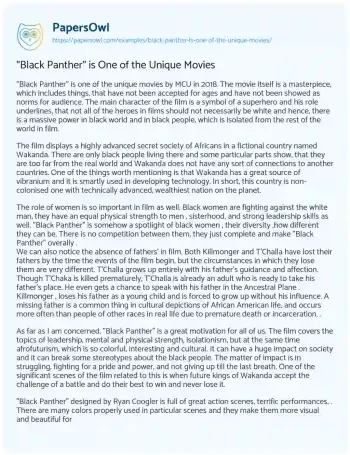 Essay on “Black Panther” is One of the Unique Movies