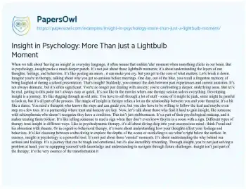 Essay on Insight in Psychology: more than Just a Lightbulb Moment