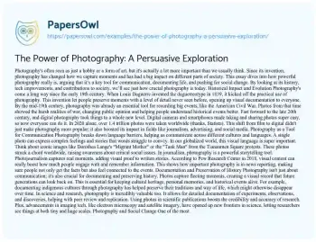 Essay on The Power of Photography: a Persuasive Exploration