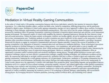 Essay on Mediation in Virtual Reality Gaming Communities