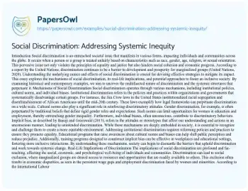 Essay on Social Discrimination: Addressing Systemic Inequity