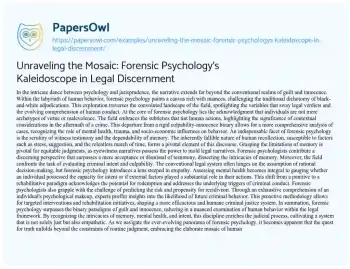 Essay on Unraveling the Mosaic: Forensic Psychology’s Kaleidoscope in Legal Discernment