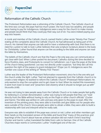 Essay on Reformation of the Catholic Church