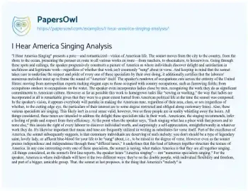 Essay on I Hear America Singing Analysis