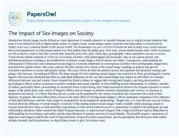 Essay on The Impact of Sex Images on Society