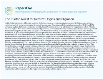 Essay on The Puritan Quest for Reform: Origins and Migration