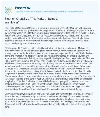 Essay on Stephen Chbosky’s: “The Perks of being a Wallflower”