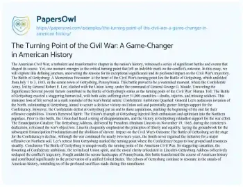 Essay on The Turning Point of the Civil War: a Game-Changer in American History