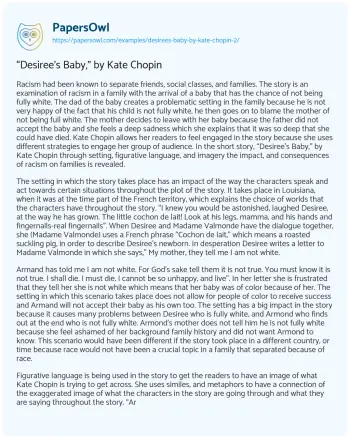 Essay on “Desiree’s Baby,” by Kate Chopin