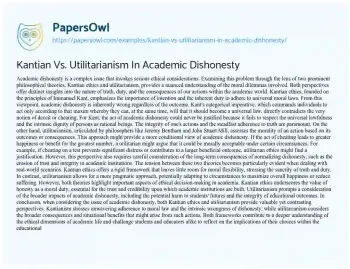 Essay on Kantian Vs. Utilitarianism in Academic Dishonesty