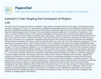 Essay on Justinian’s Code: Shaping the Framework of Modern Law