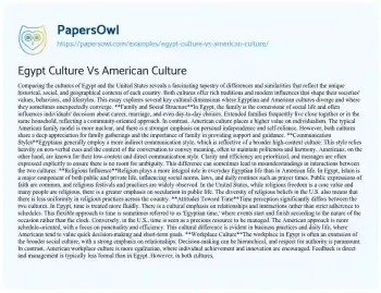 Essay on Egypt Culture Vs American Culture