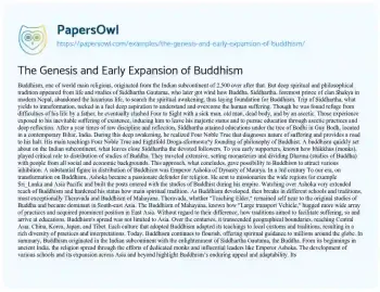 Essay on The Genesis and Early Expansion of Buddhism