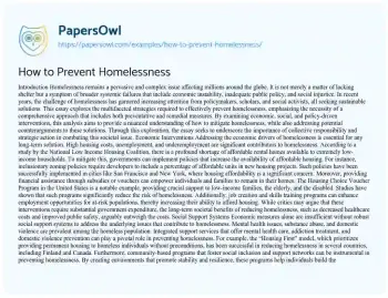 Essay on How to Prevent Homelessness