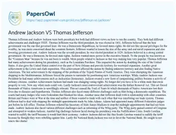 Essay on Andrew Jackson VS Thomas Jefferson