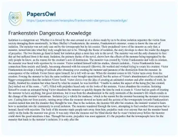 Essay on Frankenstein Dangerous Knowledge