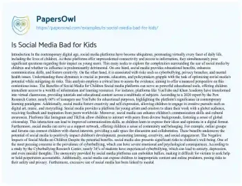 Essay on Is Social Media Bad for Kids