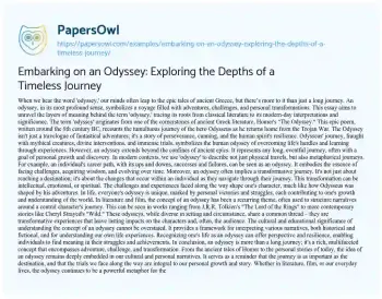 Essay on Embarking on an Odyssey: Exploring the Depths of a Timeless Journey