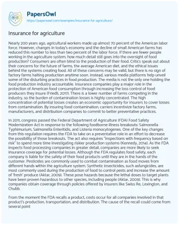 Essay on Insurance for Agriculture