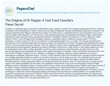 Essay on The Enigma of Dr Pepper: a Fast Food Favorite’s Flavor Secret