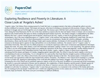 Essay on Exploring Resilience and Poverty in Literature: a Close Look at ‘Angela’s Ashes’